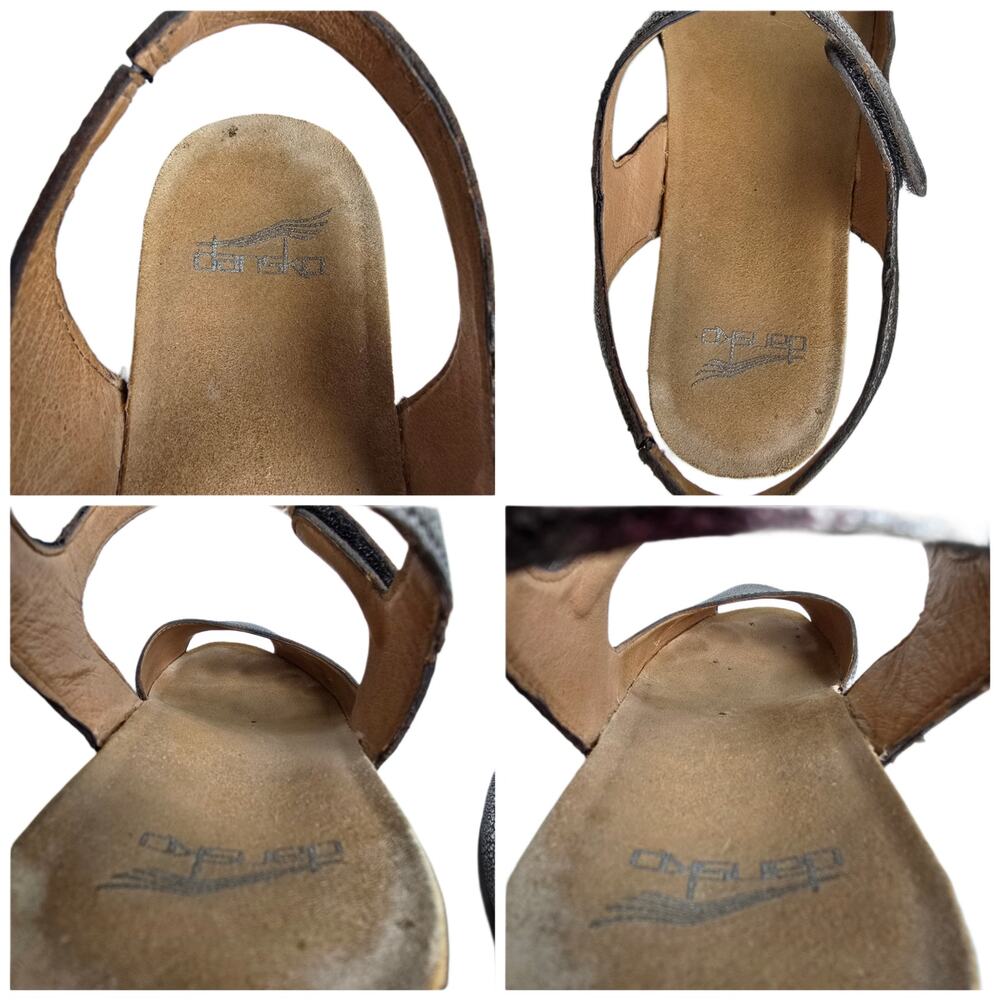Dansko Marcy Wedge Sandals Size EU 40 US 9.5-10 Gray Metallic Leather Silver - Picture 9 of 14